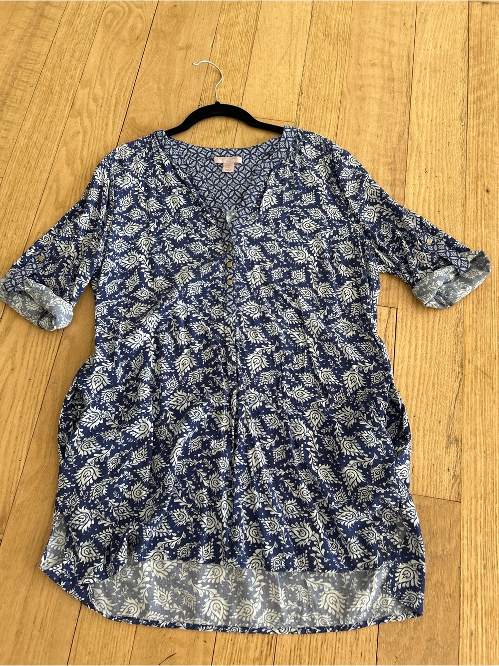 Saint Tropez West Navy and White Block-Print V-Neck Tunic Top